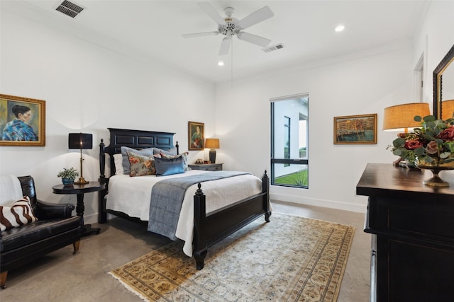 bedroom with recessed lighting, visible vents, and baseboards