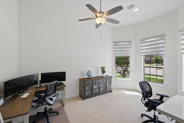 741 Almeda Ln, Prosper, TX 75078 - carpeted home office with a ceiling fan, baseboards, and recessed lighting