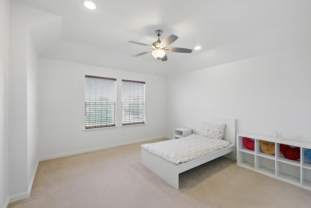 741 Almeda Ln, Prosper, TX 75078 - bedroom featuring light carpet, recessed lighting, baseboards, and ceiling fan
