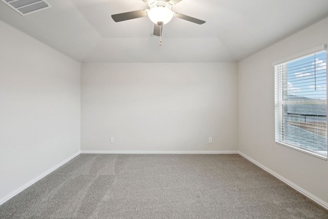 419 Bertney Dr, Princeton, TX 75071 - carpeted spare room with a ceiling fan, visible vents, vaulted ceiling, and baseboards