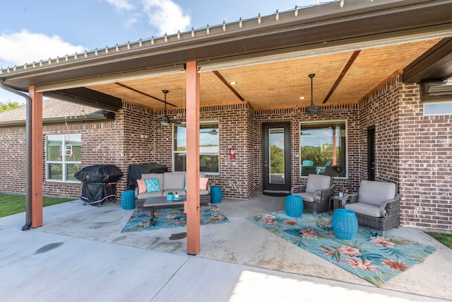 view of patio / terrace featuring an outdoor hangout area and a grill
