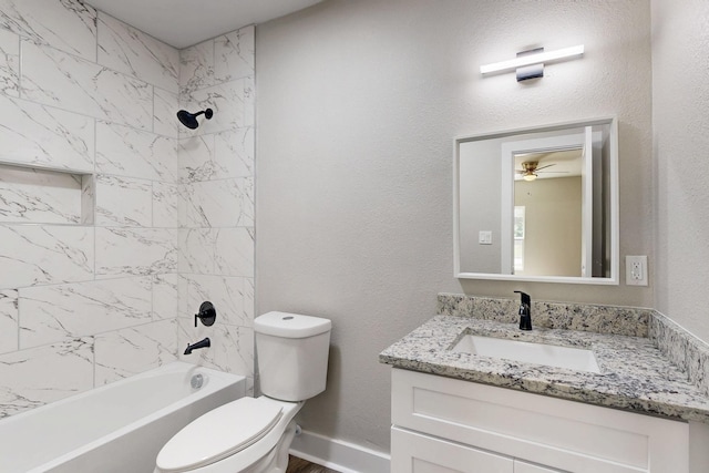 1500 W Collin, Corsicana, TX 75110 - bathroom with vanity, toilet, tub / shower combination, a ceiling fan, and baseboards