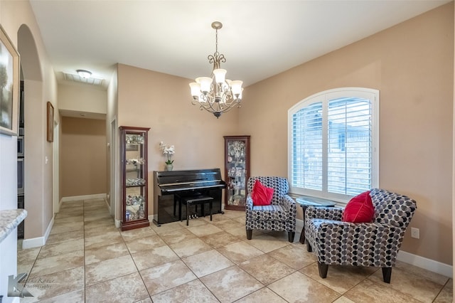 4917 Velta Ln, Abilene, TX 79606 - sitting room with light tile patterned floors, baseboards, and a chandelier