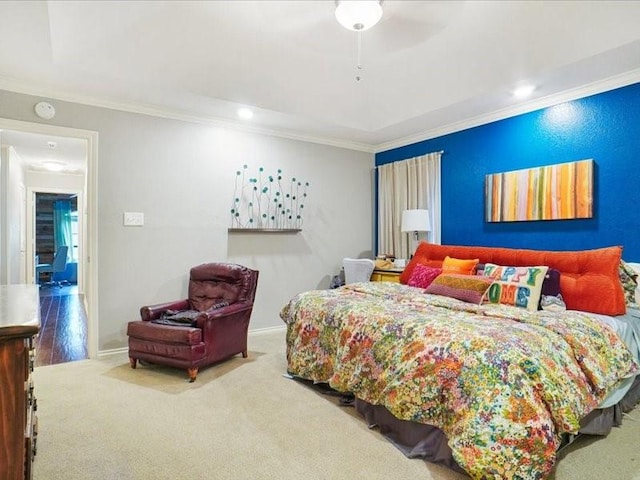 1428 Oxford Ln, Denton, TX 76209 - bedroom with baseboards, ornamental molding, and carpet flooring