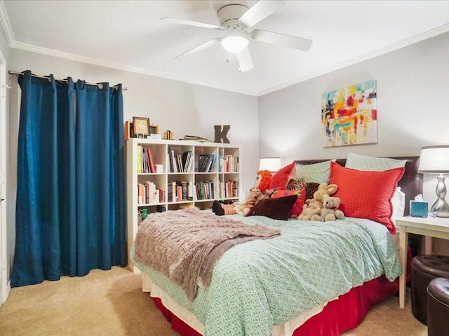1428 Oxford Ln, Denton, TX 76209 - carpeted bedroom with crown molding and a ceiling fan