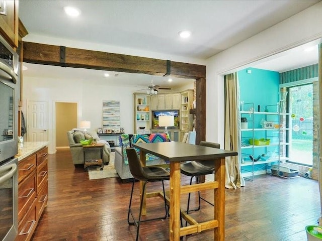 1428 Oxford Ln, Denton, TX 76209 - dining room featuring recessed lighting, a ceiling fan, and dark wood finished floors