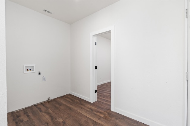5409 Mallory Dr, Haltom City, TX 76117 - laundry area with washer hookup, laundry area, dark wood-type flooring, electric dryer hookup, and visible vents