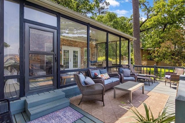 view of patio / terrace with a deck, french doors, and an outdoor hangout area