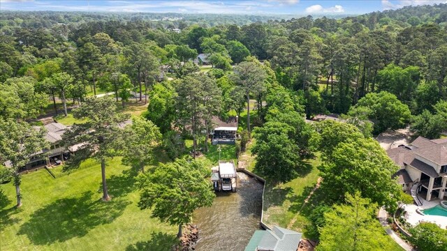 aerial view featuring a forest view