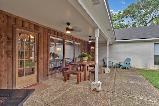 view of patio / terrace featuring ceiling fan