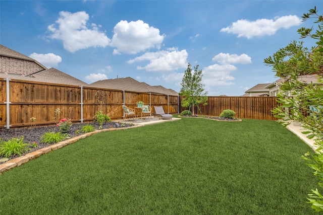 view of yard featuring a patio and a fenced backyard