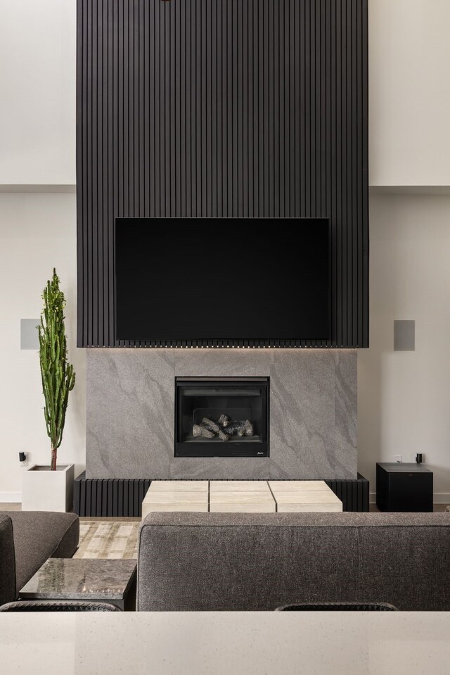 room details featuring a fireplace