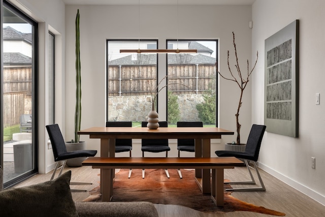 interior space featuring a wealth of natural light, wood finished floors, and baseboards