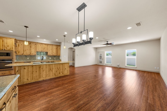 kitchen with recessed lighting, a ceiling fan, visible vents, and appliances with stainless steel finishes