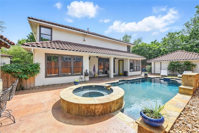 5314 Meritage Ln, Grapevine, TX 76051 - back of house with a tiled roof, ceiling fan, a patio, and stucco siding