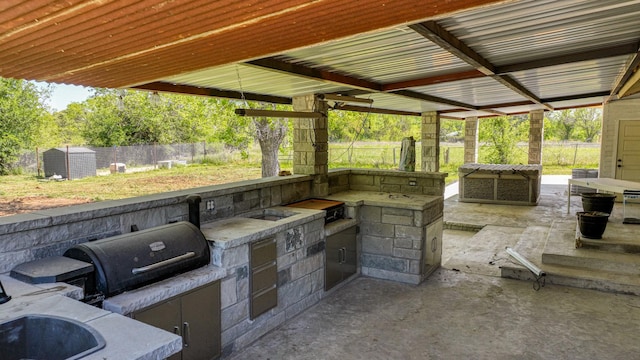 760 College Farm, Stephenville, TX 76401 - view of patio with a fenced backyard, grilling area, and exterior kitchen