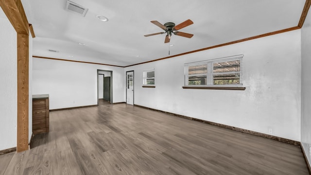 760 College Farm, Stephenville, TX 76401 - empty room with visible vents, ceiling fan, ornamental molding, and baseboards