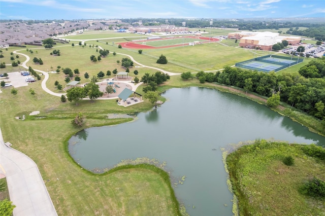 bird's eye view featuring a water view