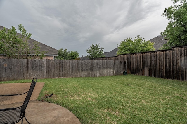 view of yard with a fenced backyard