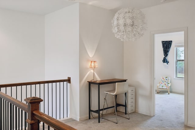 2321 Molly Ln, Plano, TX 75074 - hallway with baseboards, carpet floors, and an upstairs landing