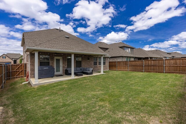 4114 Anglers Way, Royse City, TX 75189 - back of property with a patio area, an outdoor hangout area, brick siding, and a fenced backyard