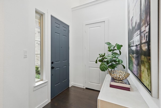 entrance foyer featuring baseboards and dark wood-type flooring