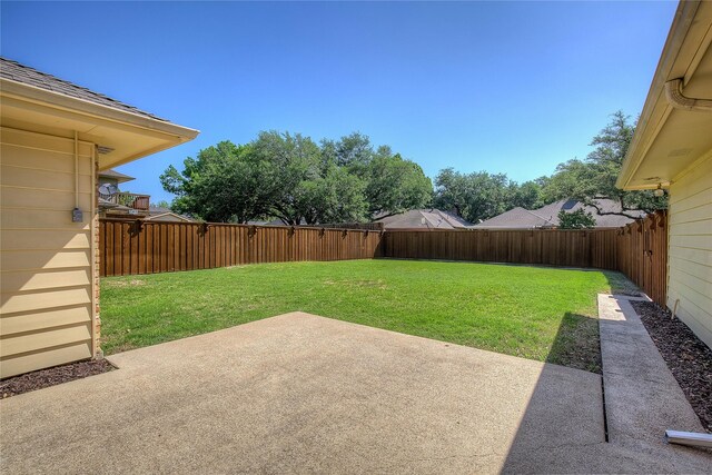 view of yard featuring a patio area and a fenced backyard