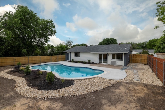 view of pool with a patio area, a fenced in pool, and a fenced backyard