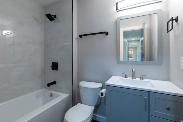 full bath featuring toilet, vanity, and shower / bathtub combination