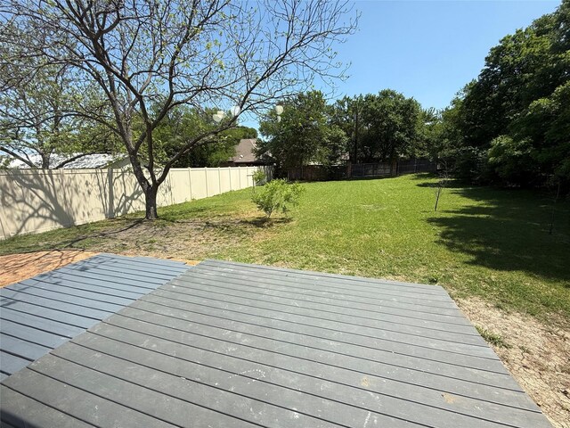 deck featuring a lawn and a fenced backyard