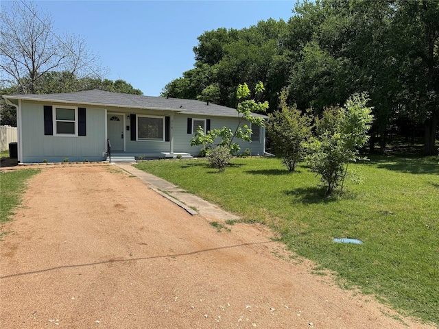 single story home with a porch and a front yard