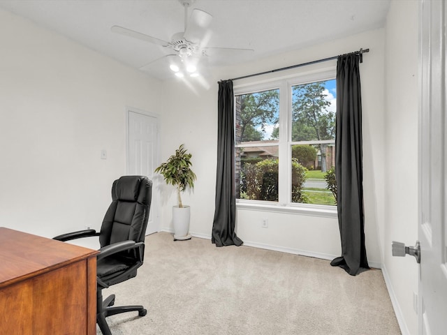 2024 Crestside Dr, Carrollton, TX 75007 - office space with carpet, baseboards, and a ceiling fan