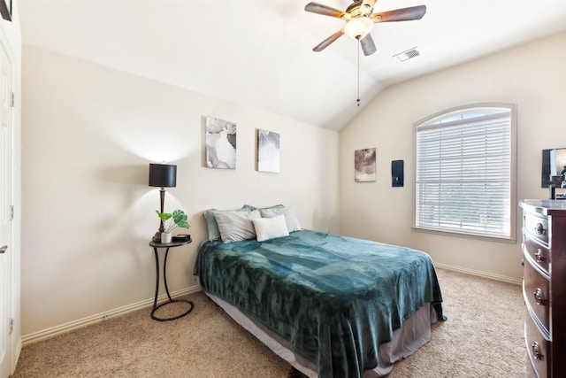 14209 Signal Hill Dr, Little Elm, TX 75068 - bedroom with multiple windows, visible vents, light carpet, and vaulted ceiling