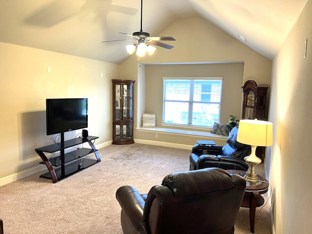 15100 Mount Evans Dr, Little Elm, TX 75068 - carpeted living room with vaulted ceiling and a ceiling fan