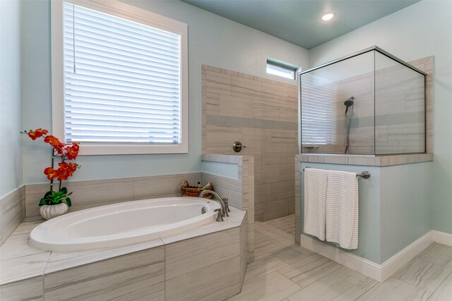 12492 Palmer Dr, Fort Worth, TX 76179 - full bath featuring walk in shower, a garden tub, and recessed lighting