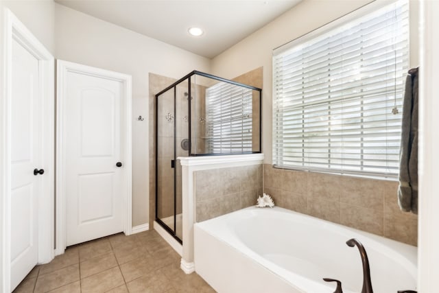 420 Westminster Dr, Lewisville, TX 75056 - full bath with tile patterned floors, a shower stall, and a bath