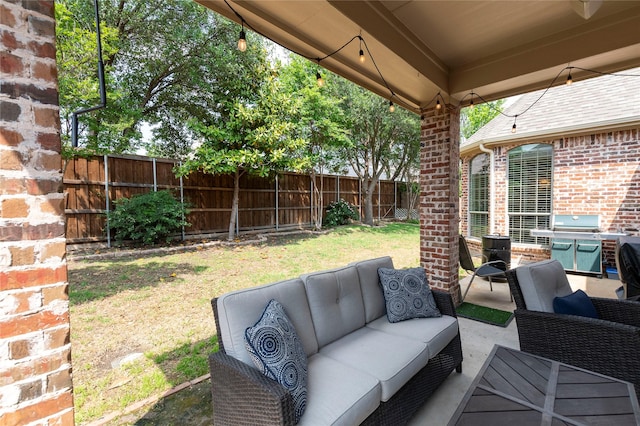 2621 Timberhollow Dr, Little Elm, TX 75068 - view of patio / terrace featuring a grill, an outdoor hangout area, and a fenced backyard