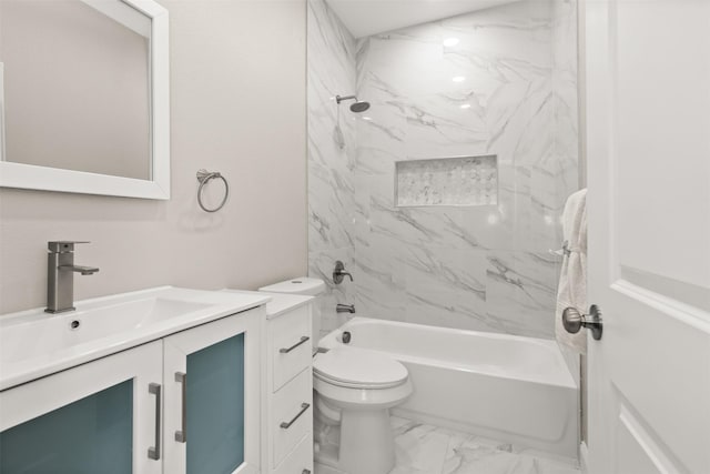 206 Splitrail Dr, Mabank, TX 75143 - bathroom with toilet, vanity, marble finish floor, and shower / bath combination
