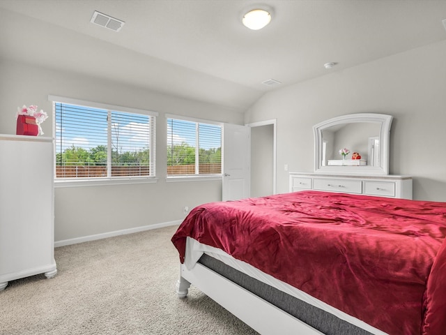 bedroom featuring carpet floors, visible vents, baseboards, and multiple windows