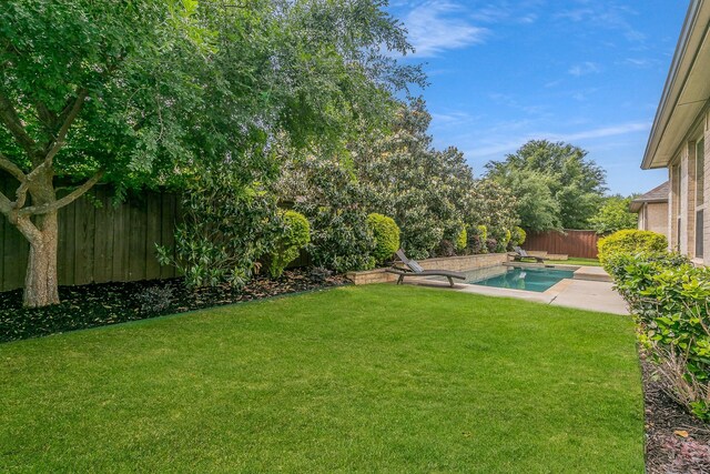 view of yard featuring a patio, a fenced in pool, and a fenced backyard
