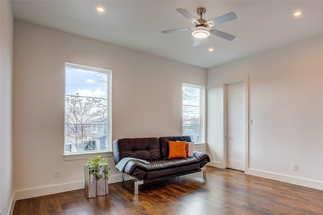 6702 Tyree St, Dallas, TX 75209 - living area with recessed lighting, wood finished floors, baseboards, and a ceiling fan