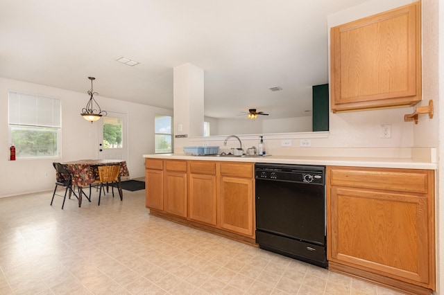 525 Butch Cassidy Dr, Anna, TX 75409 - kitchen featuring dishwasher, a sink, light countertops, light floors, and decorative light fixtures