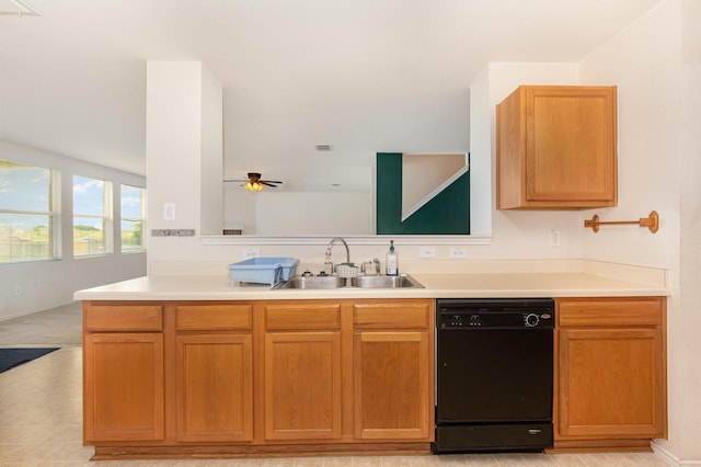 525 Butch Cassidy Dr, Anna, TX 75409 - kitchen featuring dishwasher, a sink, light countertops, and a ceiling fan