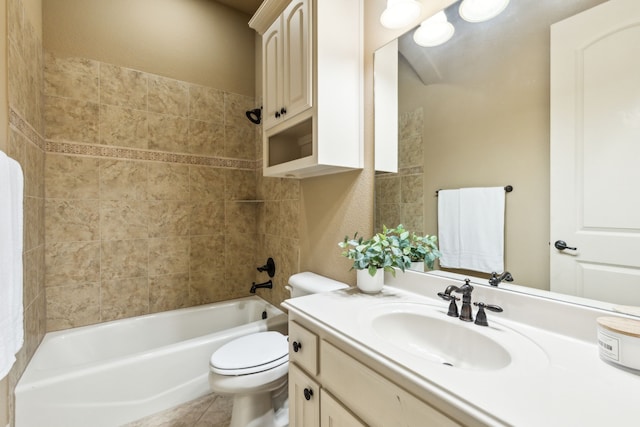 1233 Deer Lake Dr, Frisco, TX 75036 - bathroom with vanity, toilet, shower / bath combination, and tile patterned flooring