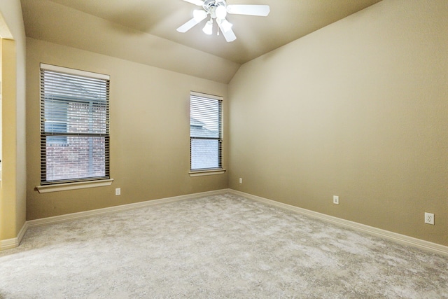 1233 Deer Lake Dr, Frisco, TX 75036 - unfurnished room featuring vaulted ceiling, carpet, baseboards, and a ceiling fan