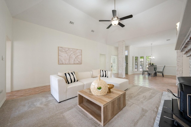 4703 El Brevo Ct, Arlington, TX 76017 - living room with light tile patterned floors, visible vents, ceiling fan, and baseboards