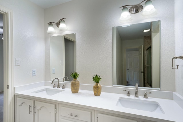 4703 El Brevo Ct, Arlington, TX 76017 - full bath with a shower with shower door, double vanity, and a sink