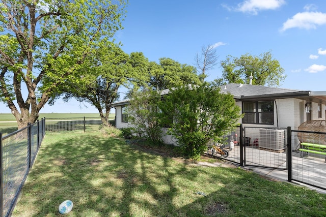 exterior space featuring a fenced backyard and central air condition unit
