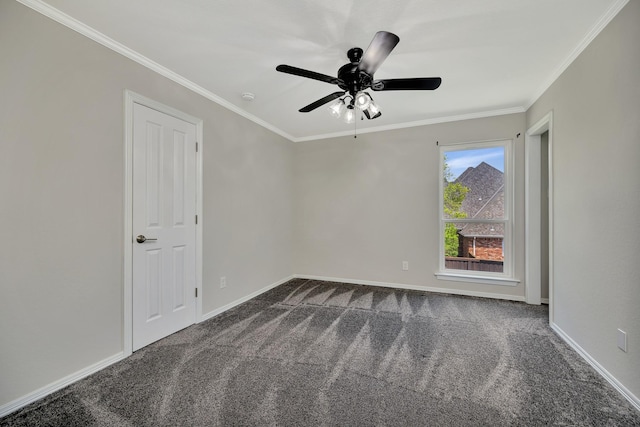 201 Hancock Ct, Colleyville, TX 76034 - unfurnished room featuring carpet flooring, baseboards, ornamental molding, ceiling fan, and a smoke detector