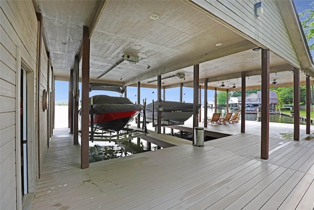view of dock featuring boat lift